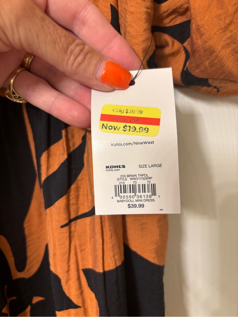 New w/tags Nine West Black and Orange Floral Puff-Sleeve Mini Dress. Sz L. - Picture 5 of 5